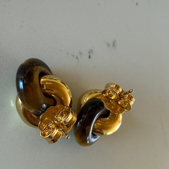 Monica Vinader x Kate Young Tiger's Eye Link Stud 18k Gold Vermeil Earrings - Picture 6 of 9